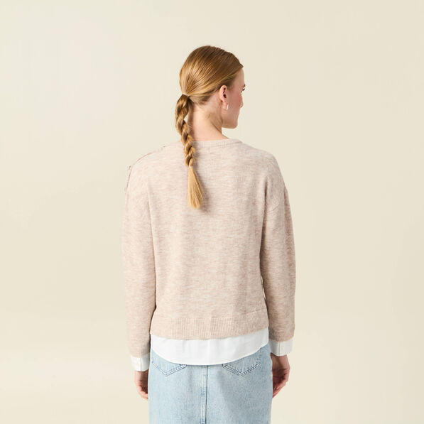 Pull manches longues 2-en-1 creme femme