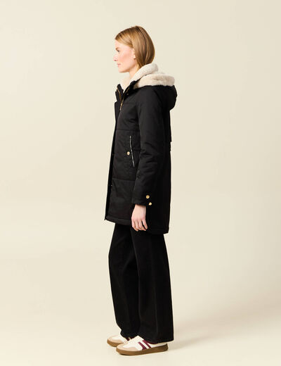 Parka droite à capuche noir femme