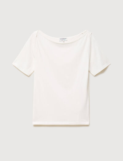 T-shirt ajust&eacute; manches courtes ecru femme