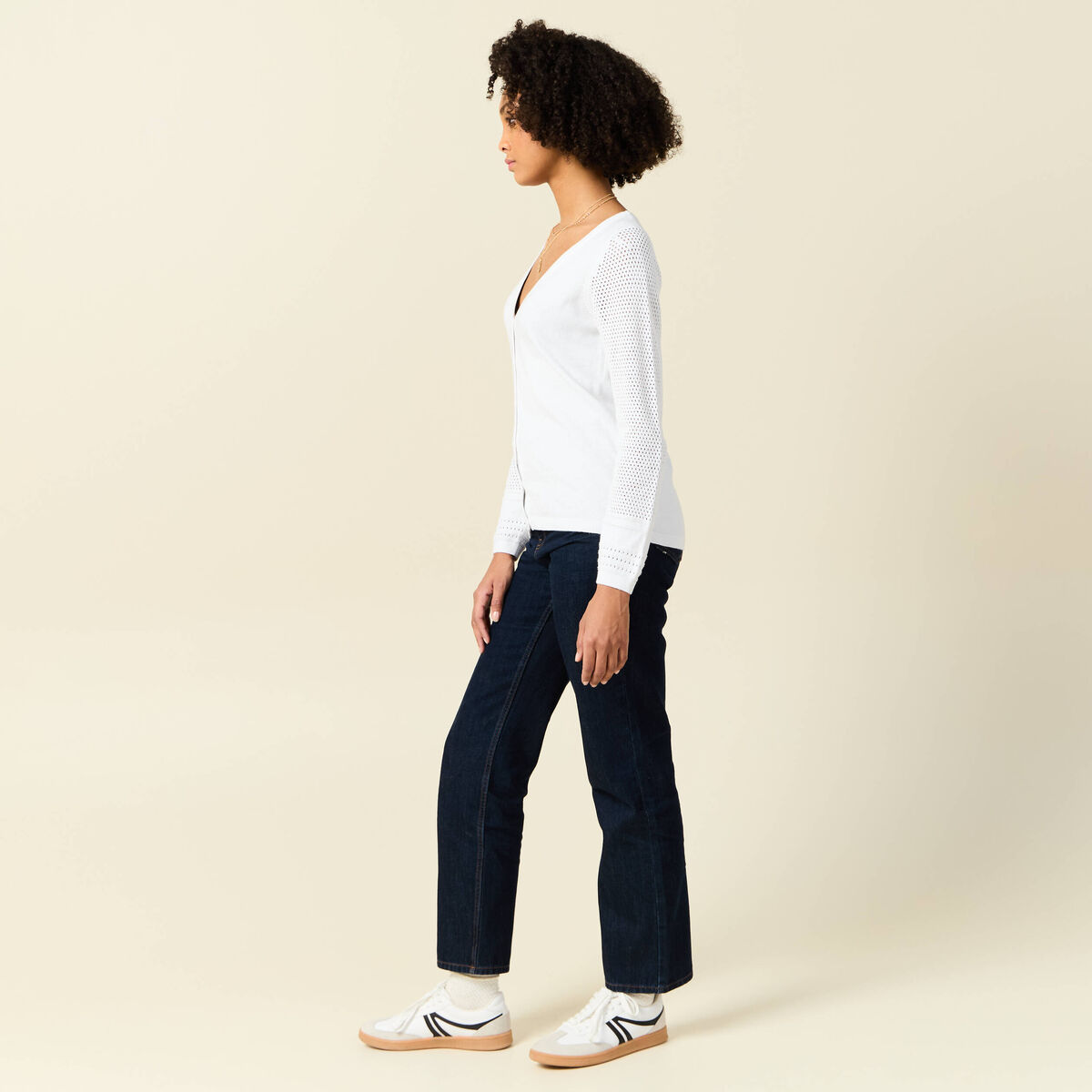 Gilet manches longues boutonné blanc femme