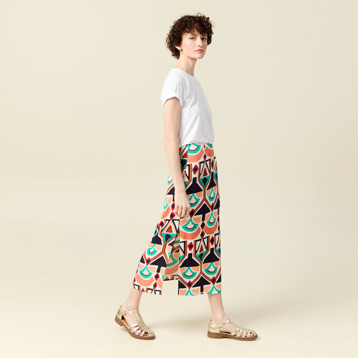 Jupe longue droite fendue orange femme