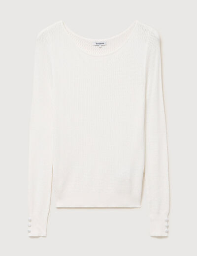 Pull droit col bateau manches longues ecru femme