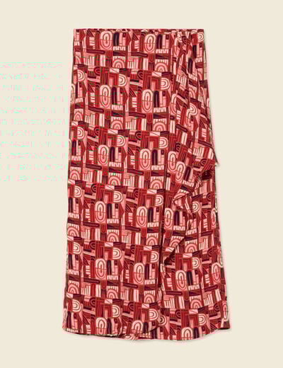 Jupe midi portefeuille fluide rouge foncé femme