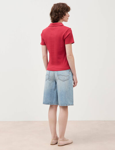 T-shirt polo ajust&eacute; c&ocirc;tel&eacute; en coton bordeaux femme