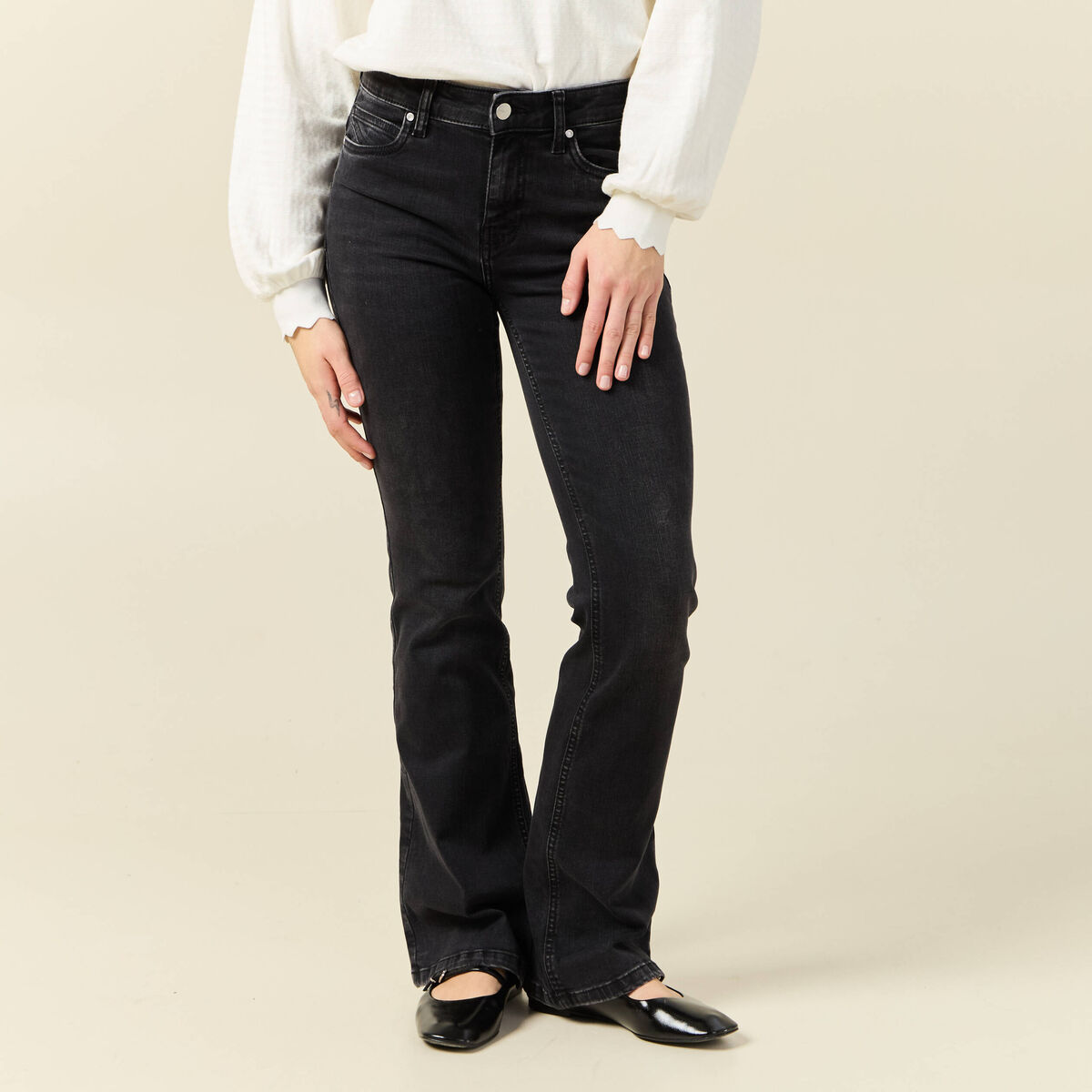 Jeans bootcut 5 poches denim gris femme
