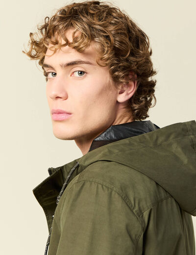 Parka d&eacute;perlante droite mi-longue vert kaki homme
