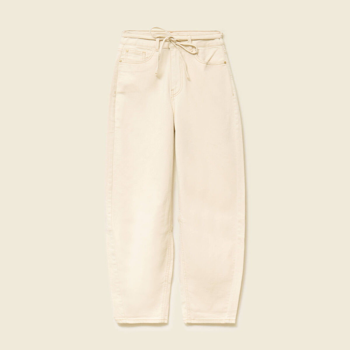 Jeans barrel 7/8&egrave;me avec ceinture denim blanc femme