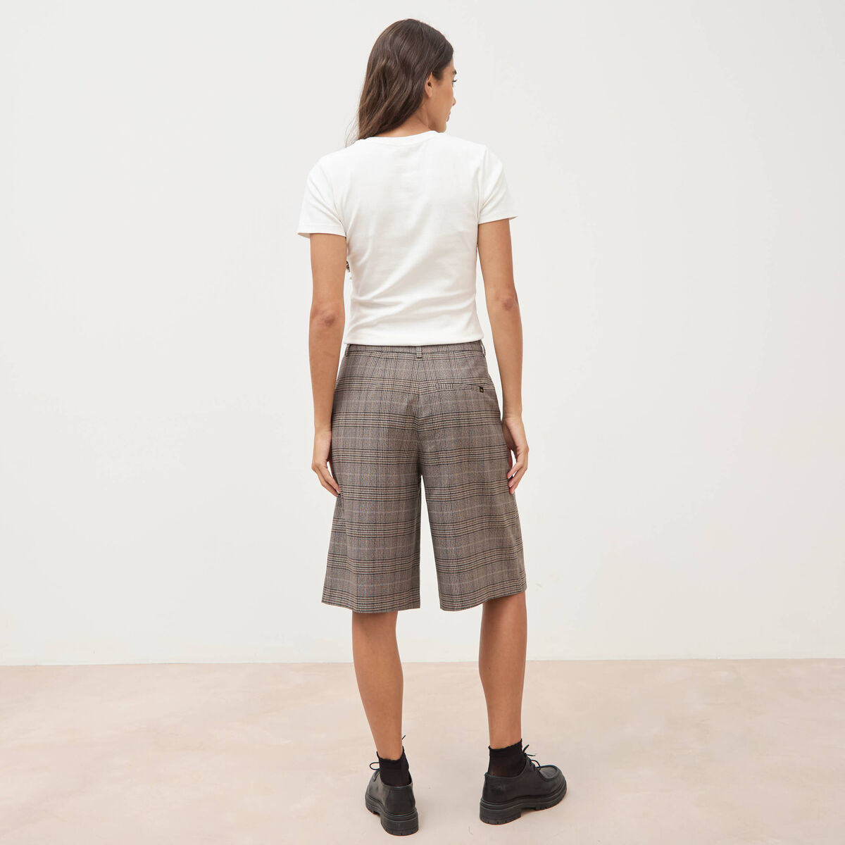 Bermuda large taille haute gris fonc&eacute; femme