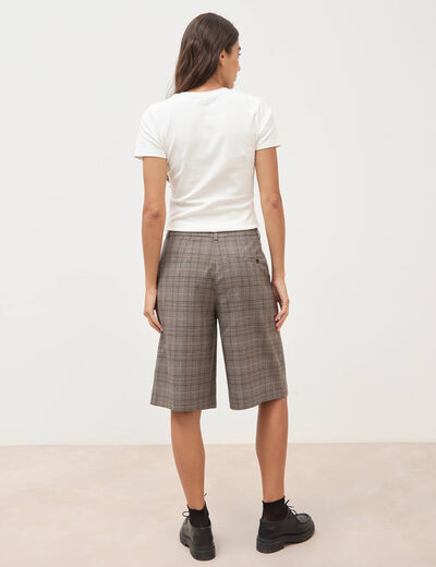 Bermuda large taille haute gris fonc&eacute; femme