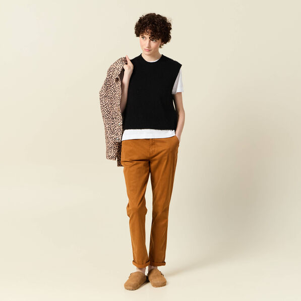Pantalon chino cigarette marron femme