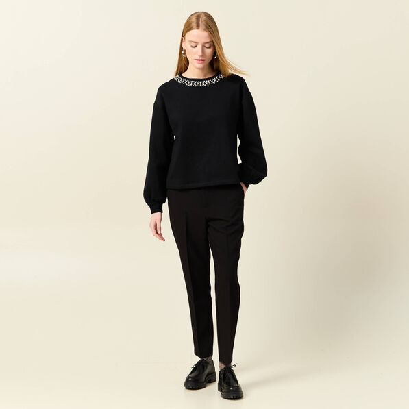 Sweat manches longues perles noir femme