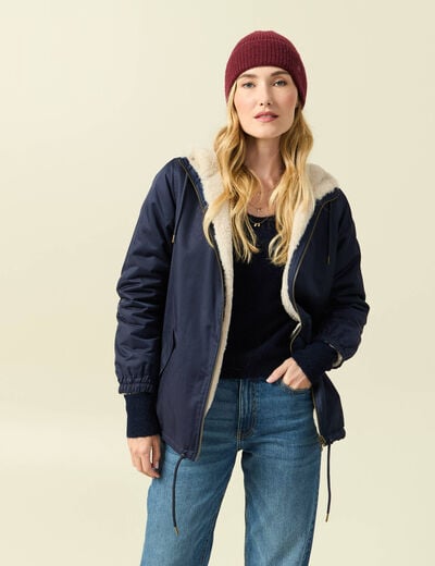 Parka r&eacute;versible bleu marine femme