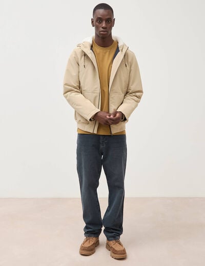Parka courte &agrave; capuche beige homme