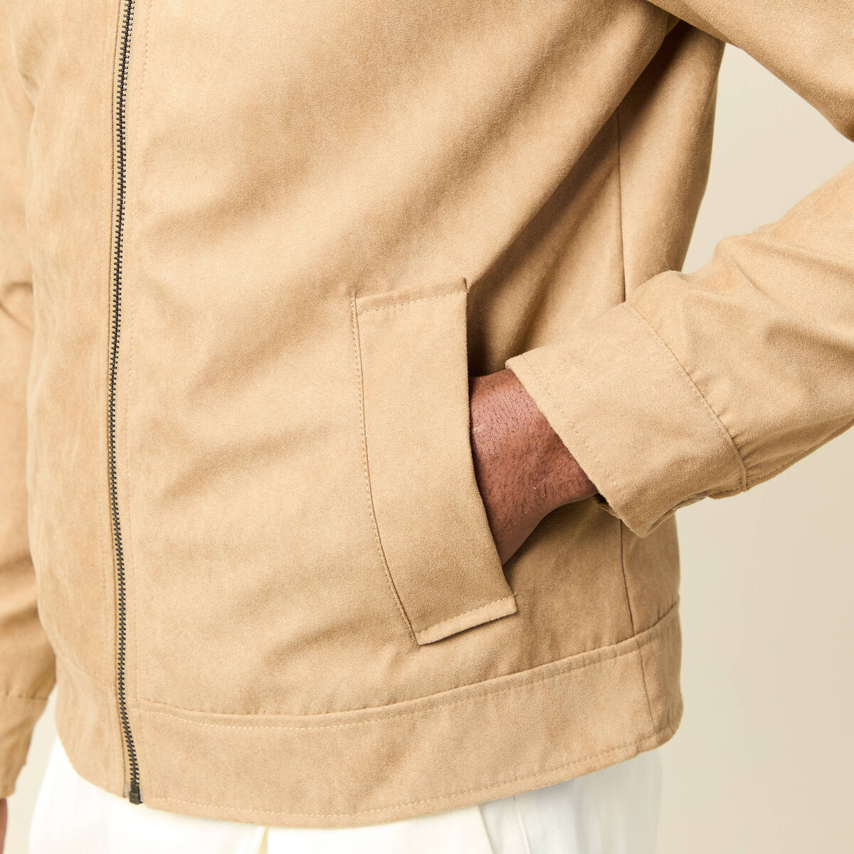 Blouson droit court &agrave; col classique marron homme