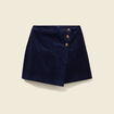 Jupe-short taille haute en velours bleu marine femme
