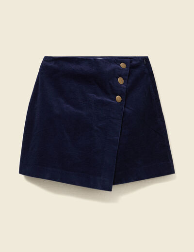 Jupe-short taille haute en velours bleu marine femme