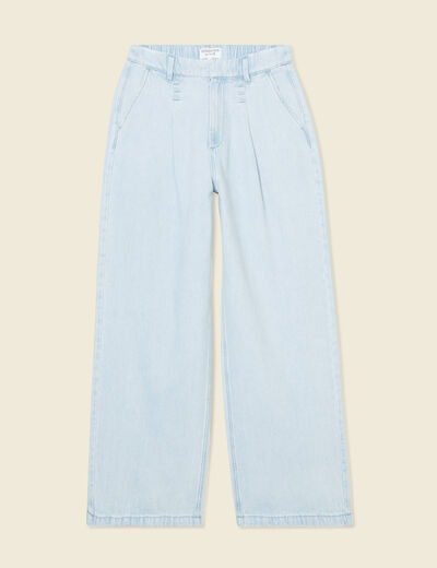 Jeans large à pinces denim bleach femme