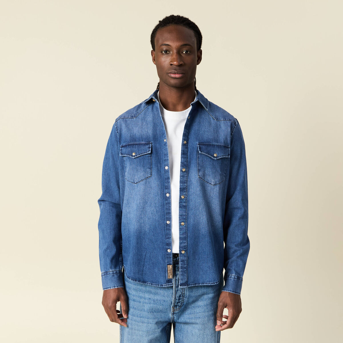 Chemise manches longues denim stone homme