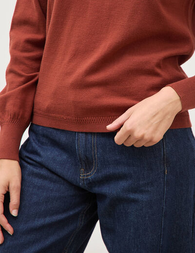 Pull manches longues marron cognac femme
