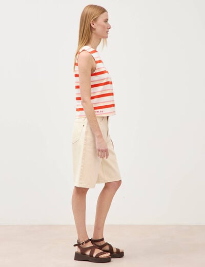D&eacute;bardeur ray&eacute; col rond en coton rouge femme