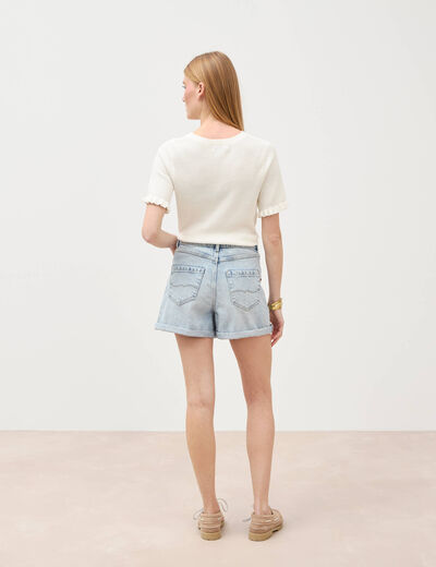 Short mom taille haute en jean denim snow bleu femme