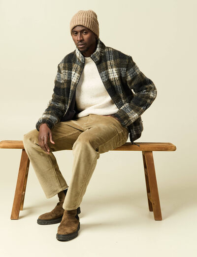 Pull col rond manches longues en coton ecru homme