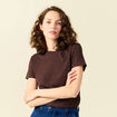 T-shirt col rond manches courtes marron femme