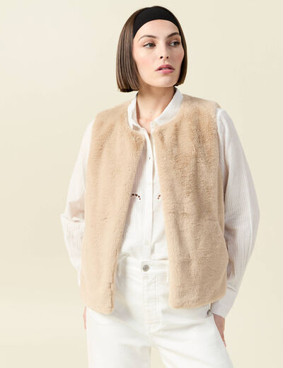 Gilet sans manches doublé beige femme