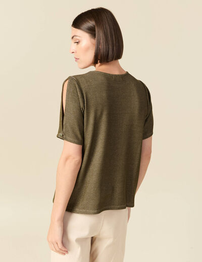 T-shirt manches courtes brillant vert kaki femme