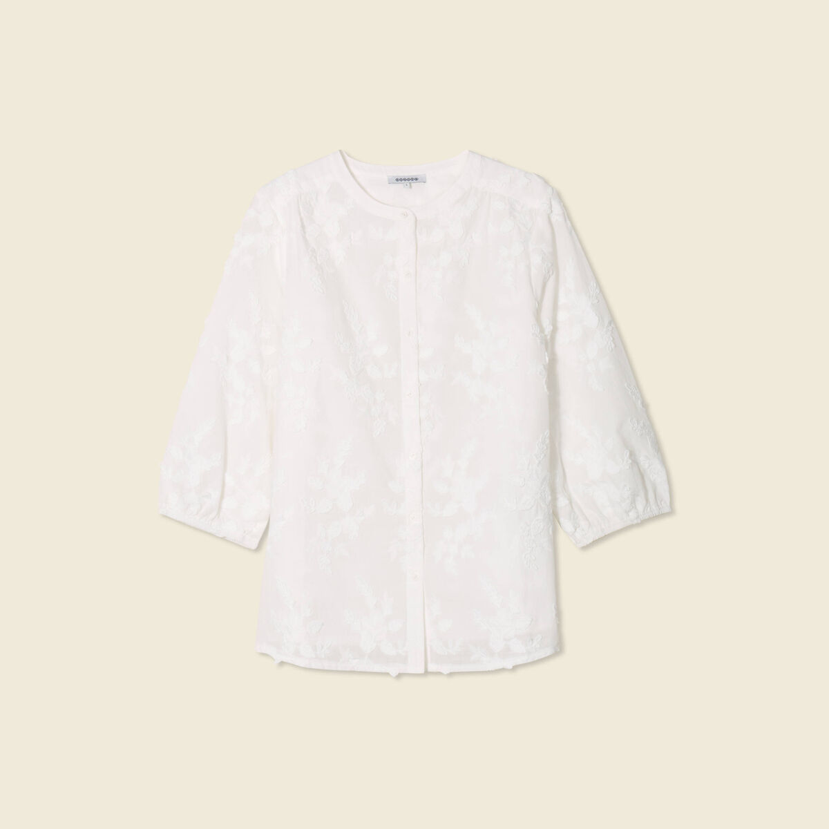 Chemise manches 3/4 brodée ecru femme