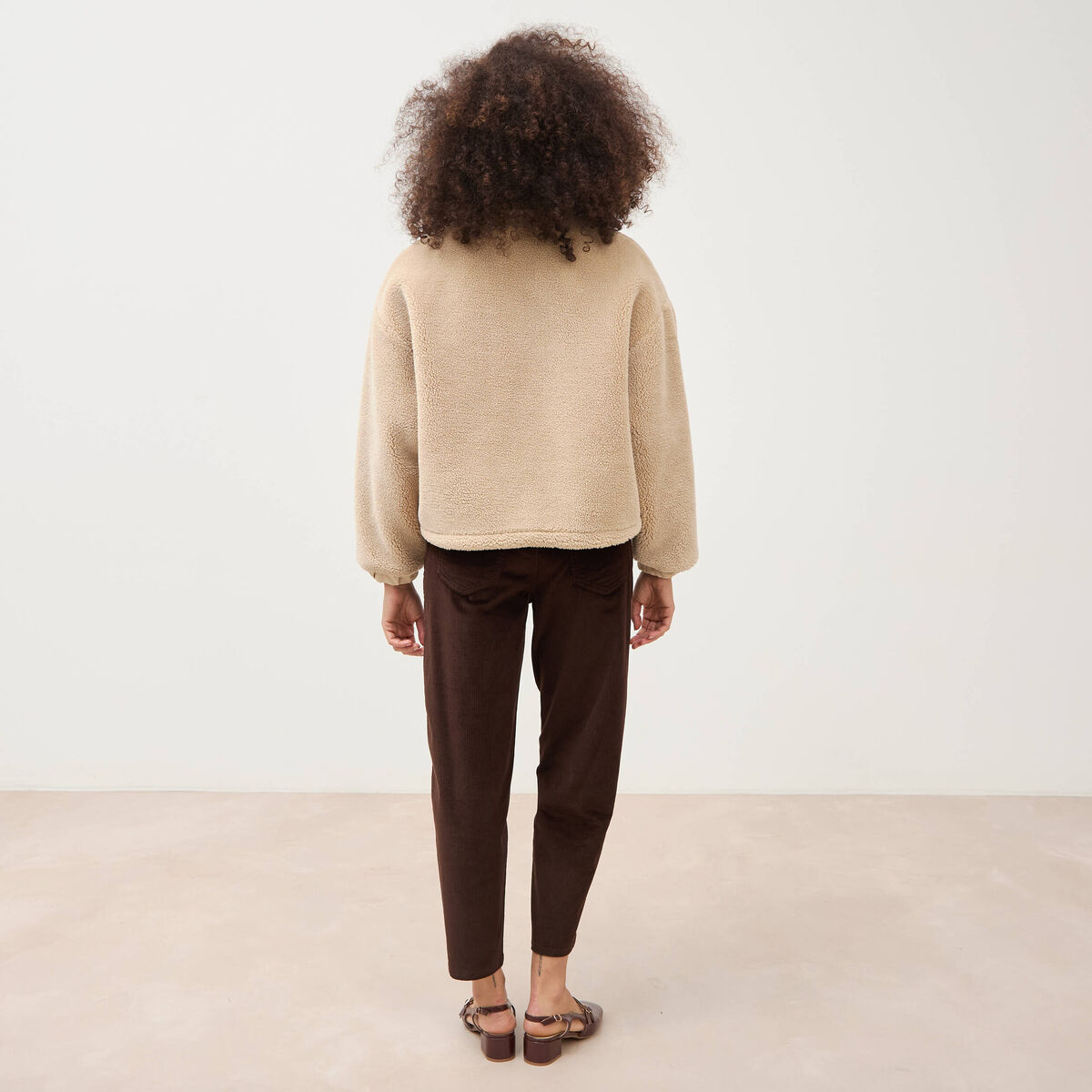 Veste oversize effet polaire col montant creme femme