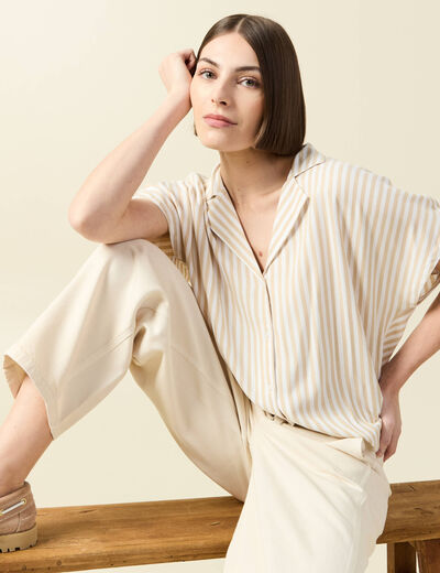 Chemise manches 3/4 beige moyen femme