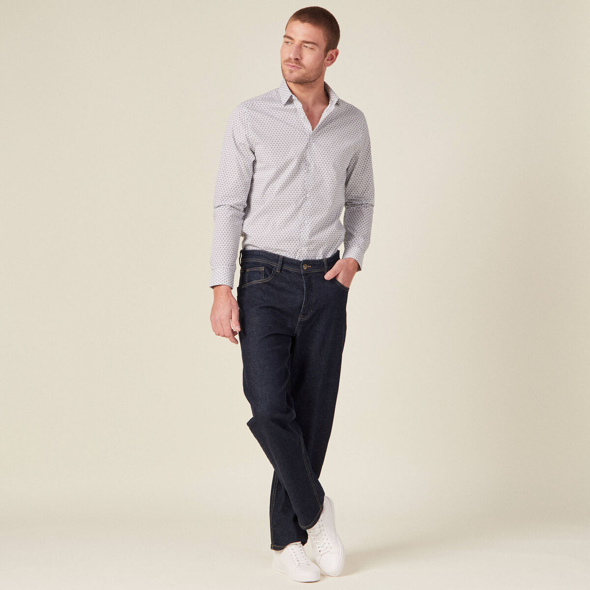 Chemise en coton manches longues blanc homme