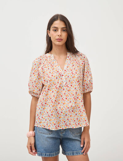 Blouse droite en coton manches courtes orange fonc&eacute; femme
