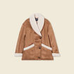 Manteau suédine col châle marron femme
