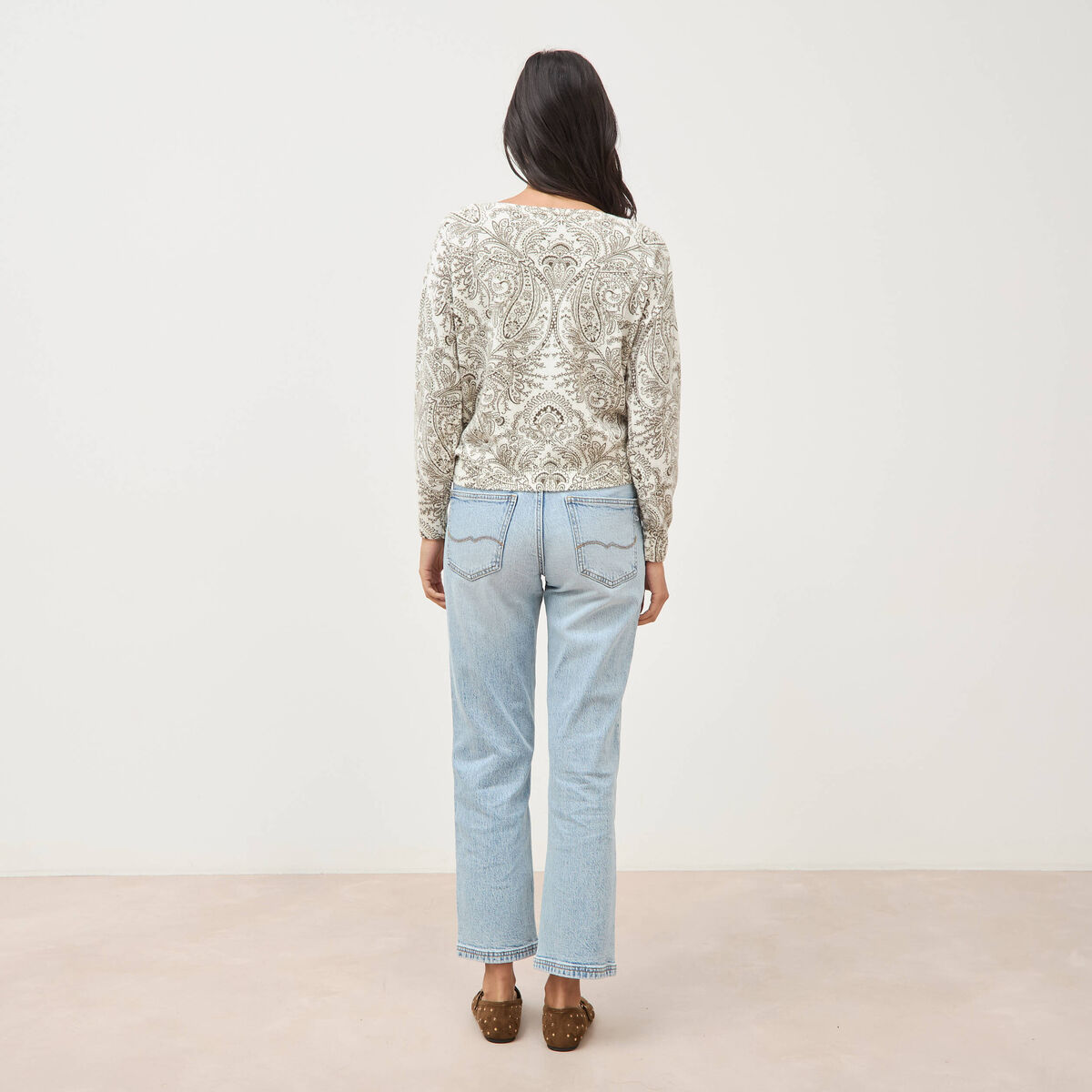 Pull manches longues col bateau vert kaki femme