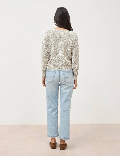 Pull manches longues col bateau vert kaki femme