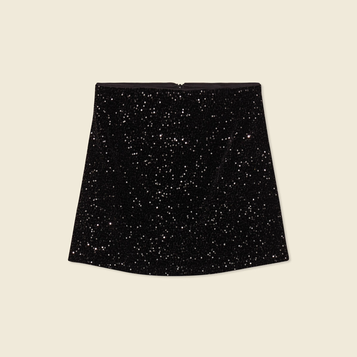 Jupe droite velours sequins noir femme