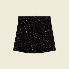 Jupe droite velours sequins noir femme
