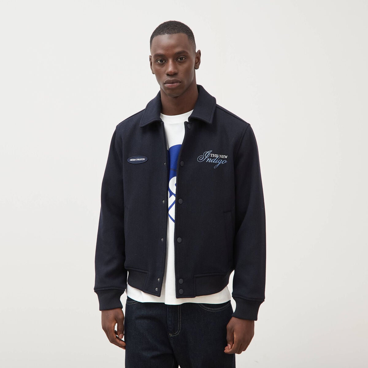 Blouson col classique manches longues bleu marine homme