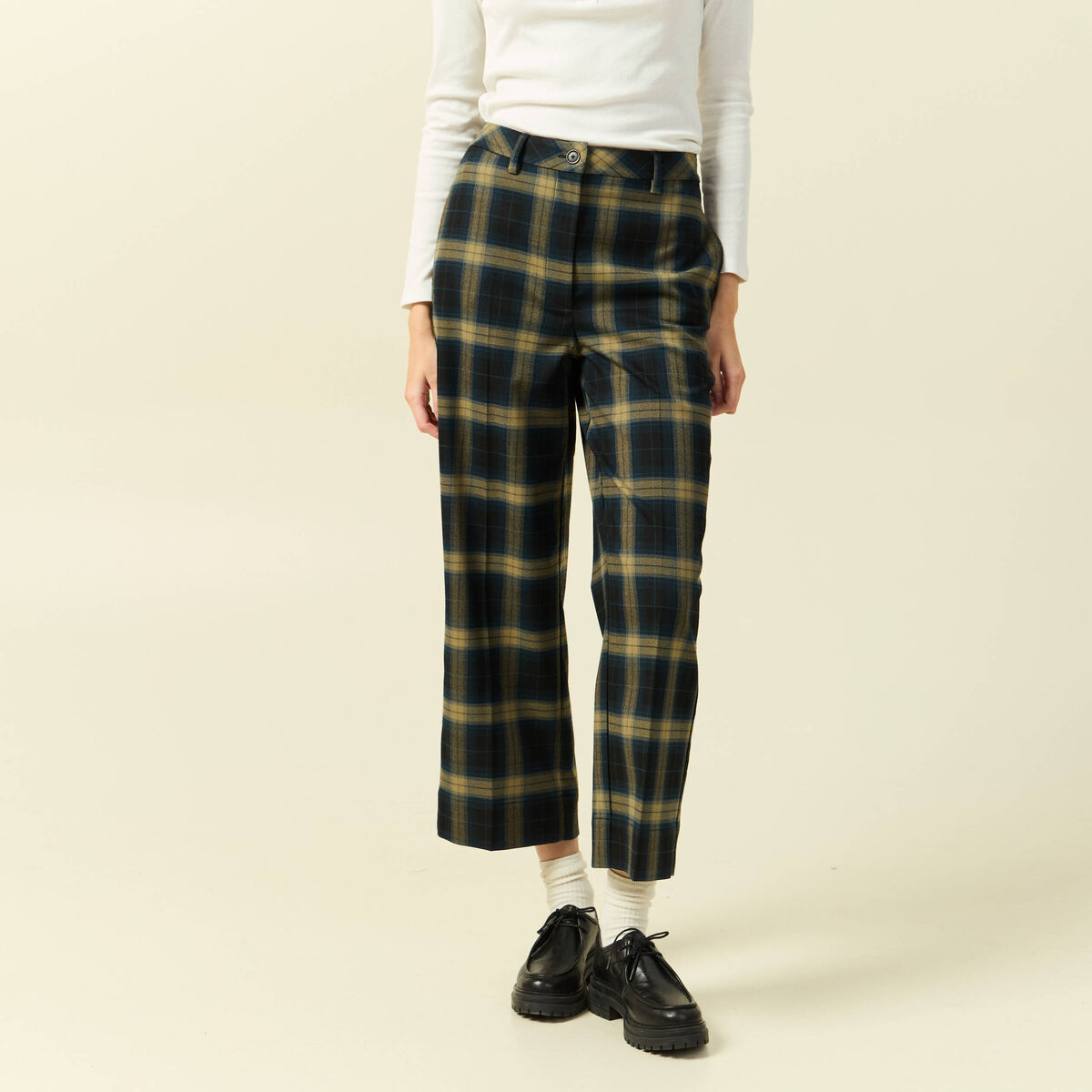 Pantalon large cropped taille haute marron fonc&eacute; femme