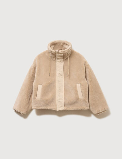 Veste oversize effet polaire col montant creme femme