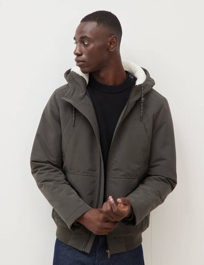Parka courte &agrave; capuche vert kaki homme