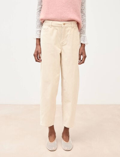 Pantalon barrel taille haute velours ivoire femme