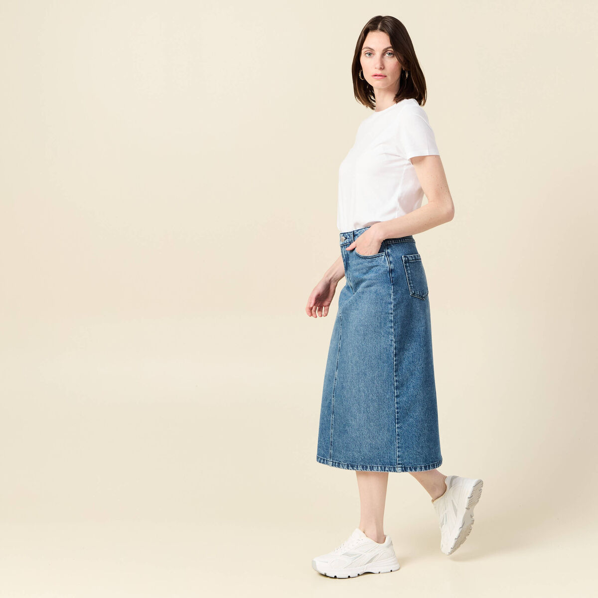 Jupe midi crayon en jean denim used femme