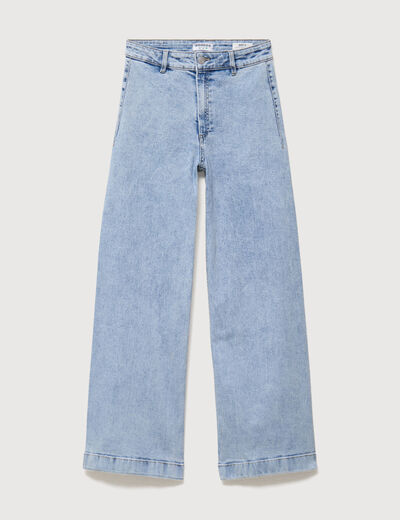 Jeans large taille haute denim bleach femme