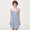 Robe bretelle col c&oelig;ur en coton bleu femme