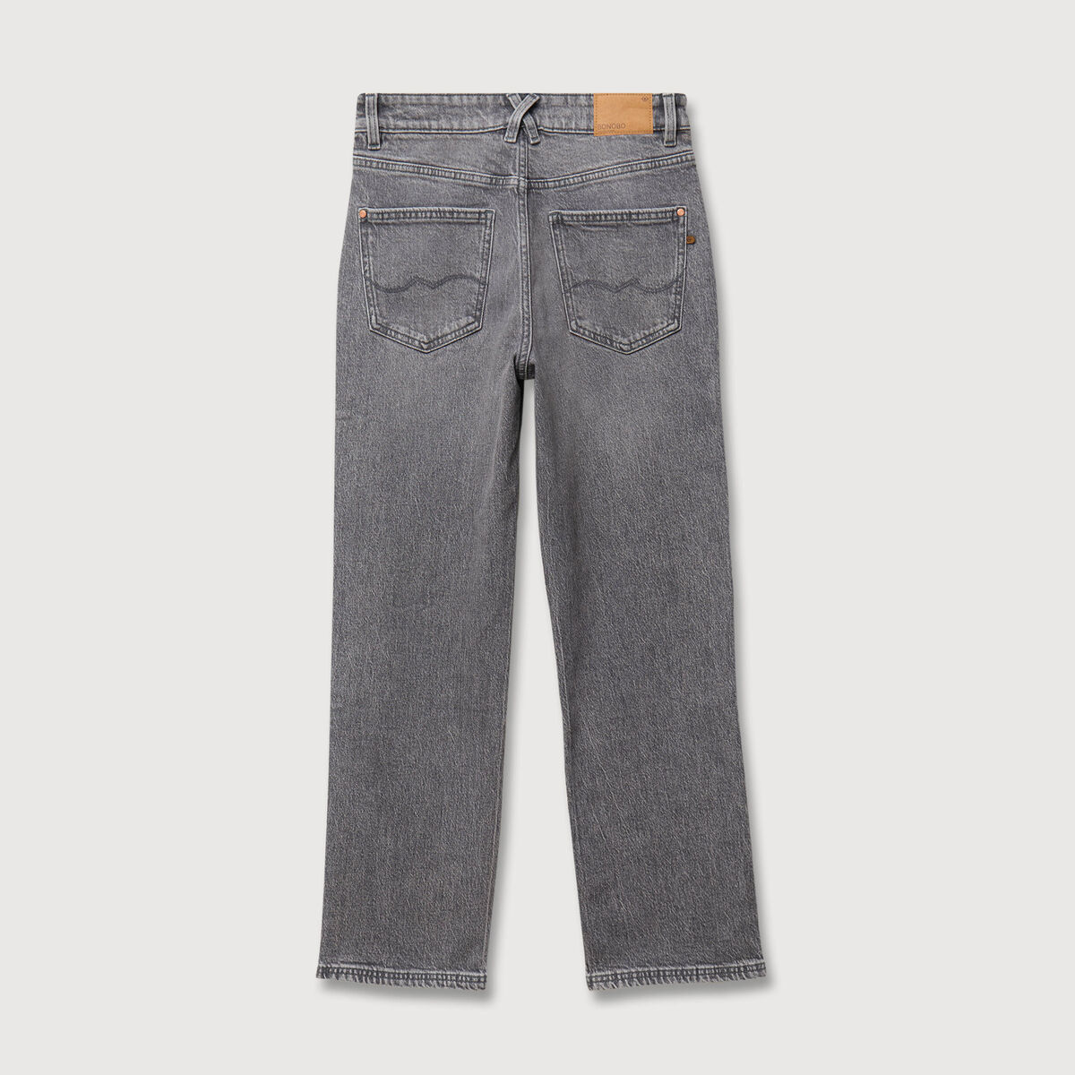 Jeans straight 7/8&egrave;me taille haute denim gris femme