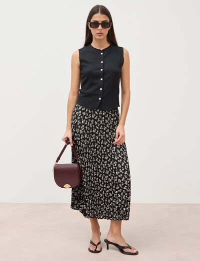 Jupe longue droite pliss&eacute;e noir femme
