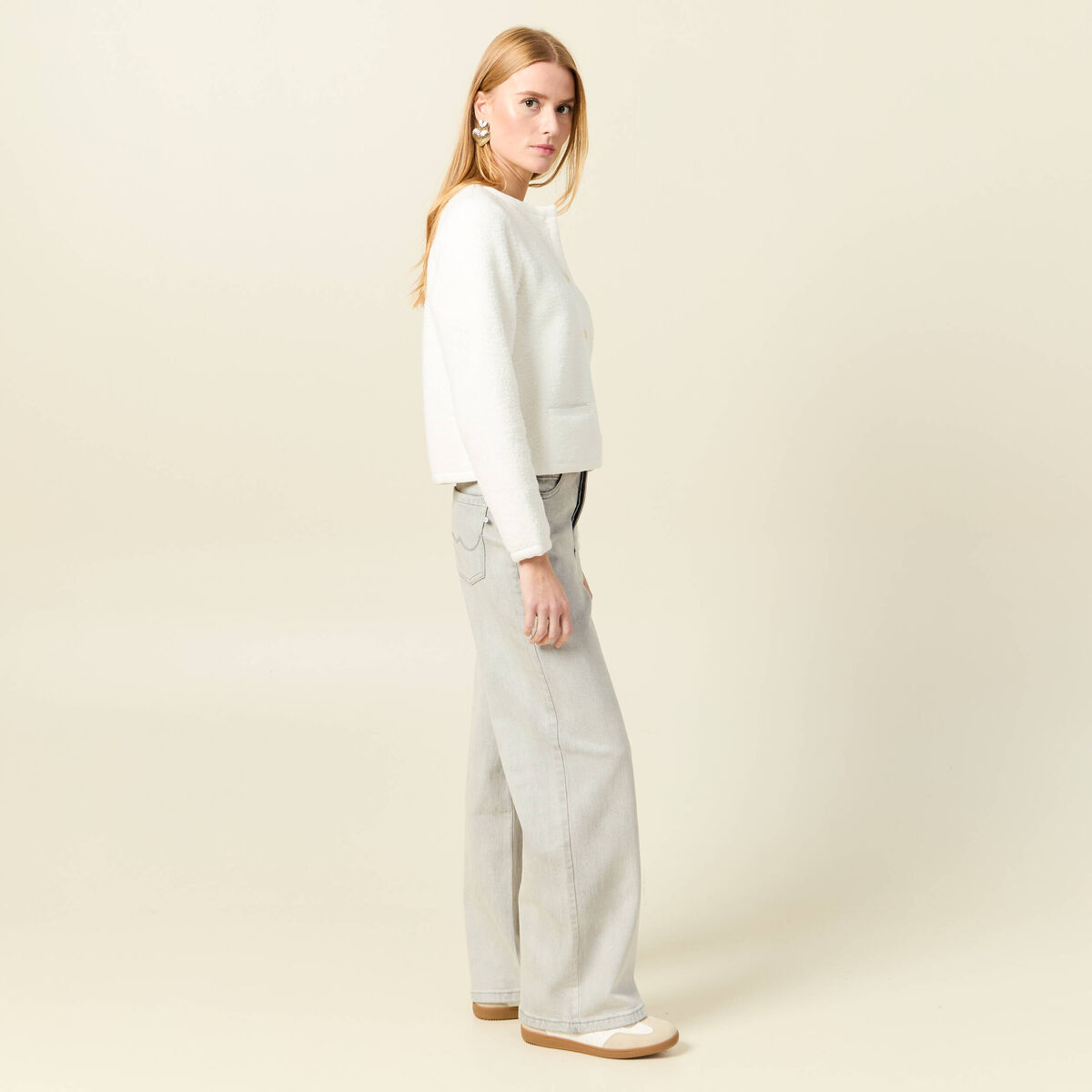 Gilet manches longues ecru femme